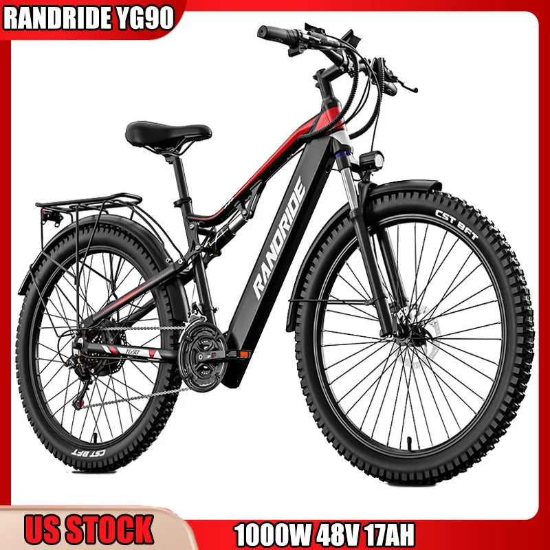 RANDRIDE YG90 1000W Electric Mountain Bike US Stock Fast Delivery 48V 17Ah Full Suspension Hydraulic Brakes E bike