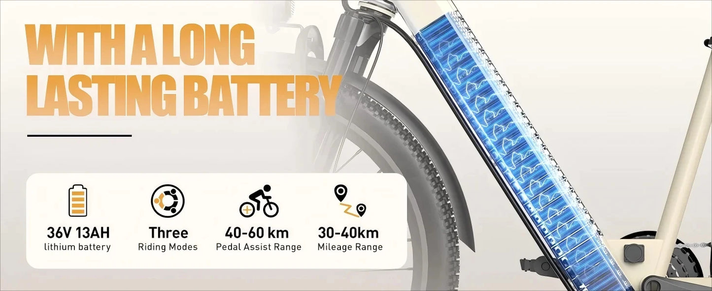 Aairsk SU7 E-bike 250W Motor 36V13AH City Commute Electric Bike 24 inch Tire NFC Key Men and women cycling Electric Bicycle