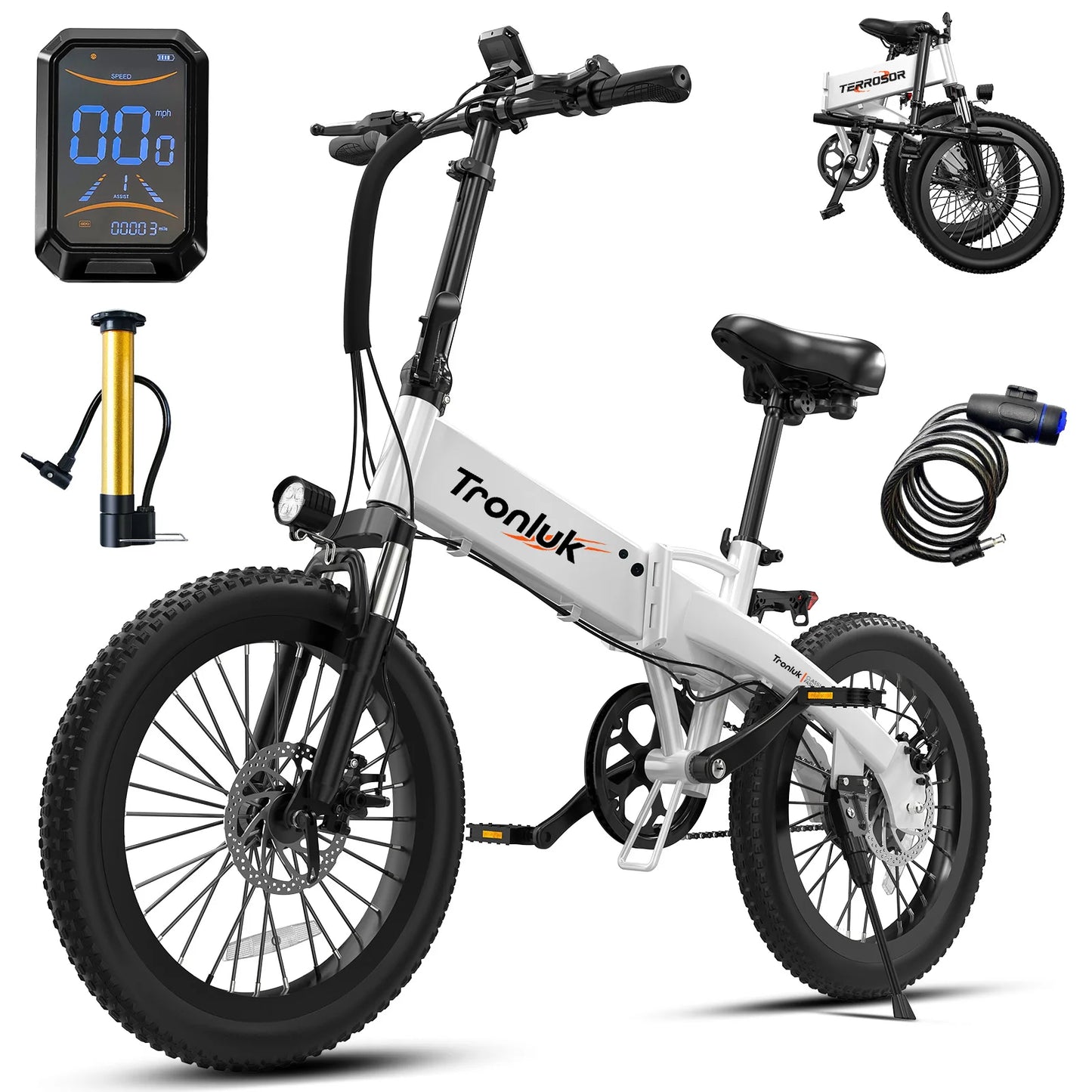 Youth adult electric bicycle 720W peak 48V12AH 20 inch * 2.4 road tire 5-speed with assisted riding 20MPH urban commuting