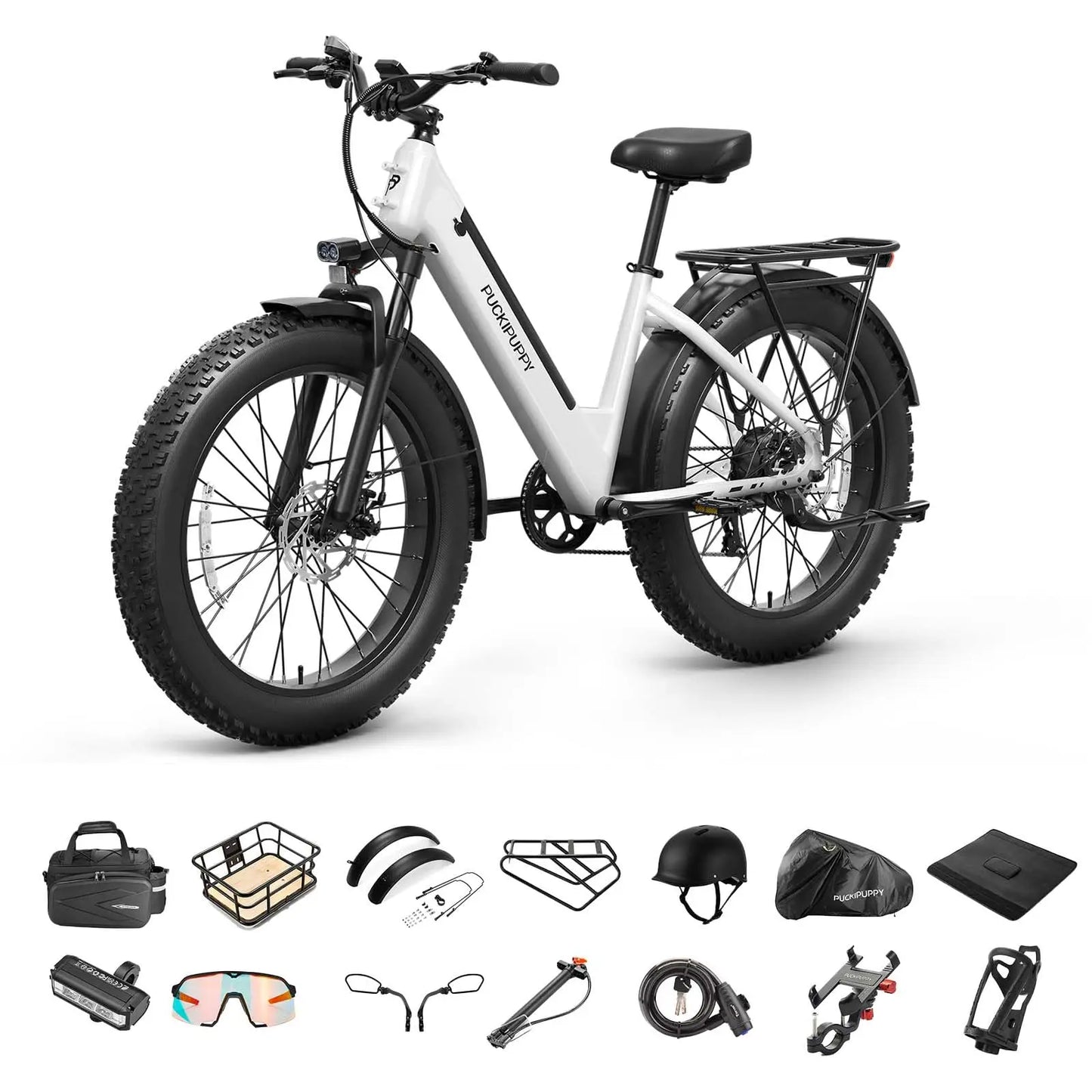 PUCKIPUPPY Samoyed Electric Bike for Adults 960W Peak 48V 15AH Electric Bicycle 26" Fat Tire Commuter E-Bike 2-Year Warranty