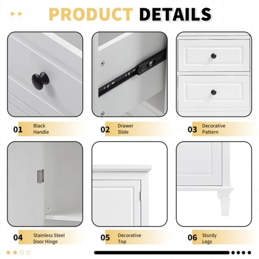 Tall and Wide Storage Cabinet with Doors for Bathroom Office Living Room Indoor Four Drawers of Different Sizes Adjustable Shel