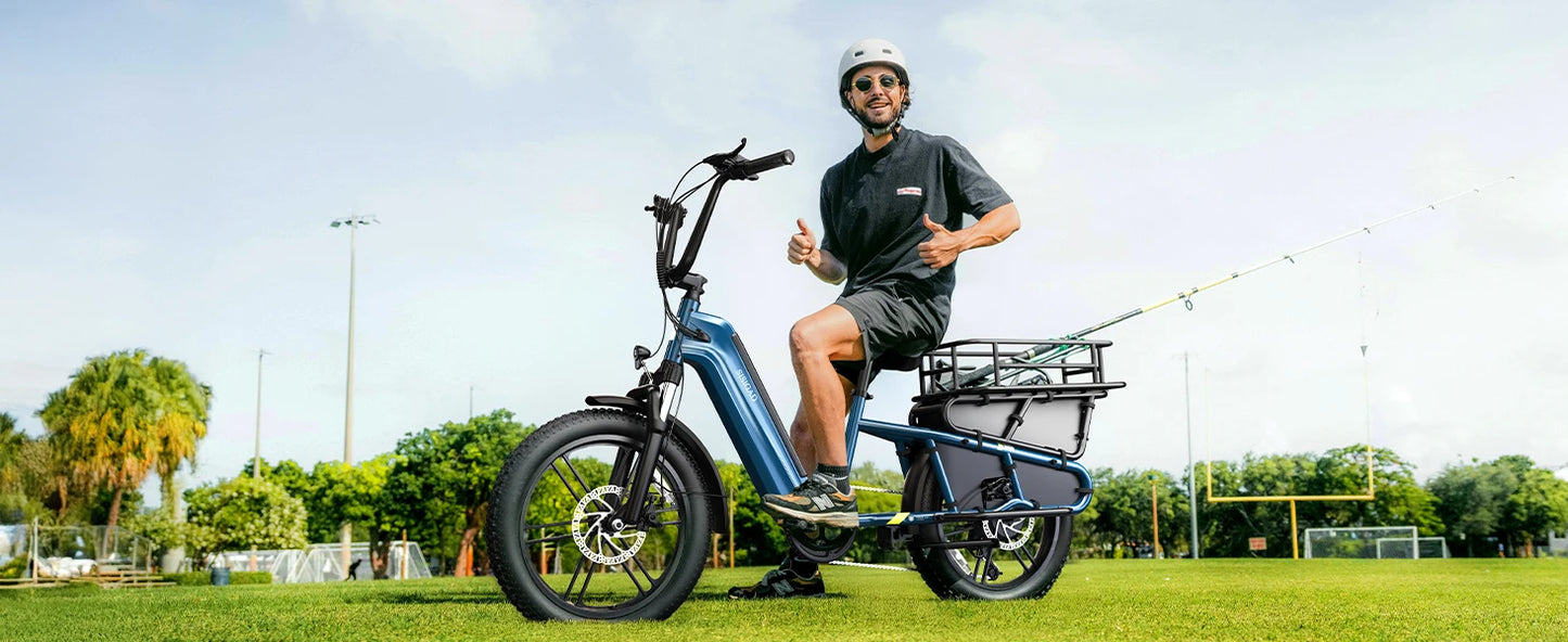 SISIGAD K008 Electric Bike 1500W motor, 28MPH speed, 80-mile range, 20" fat tires, 7-speed cargo e-bike.