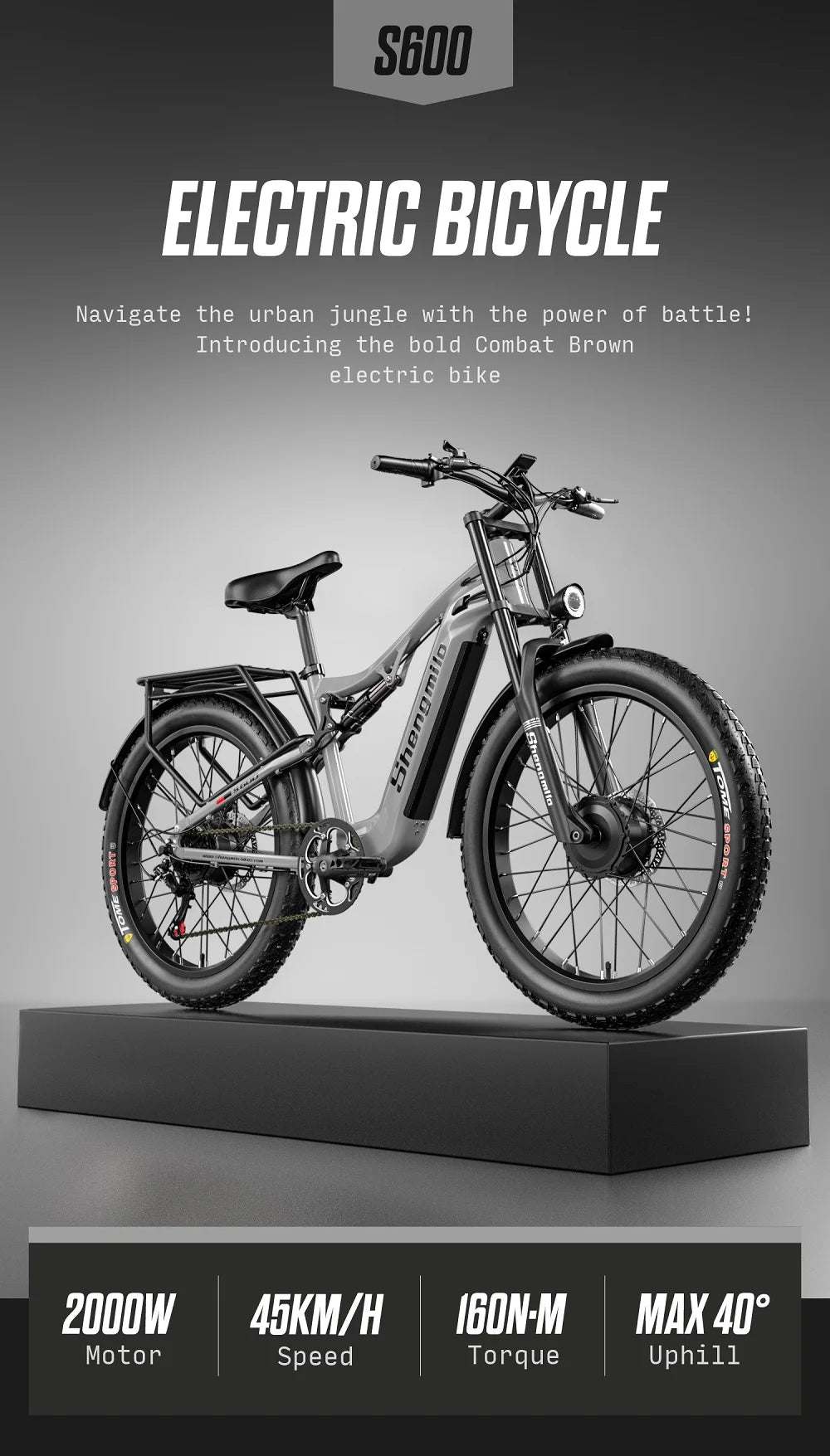 Shengmilo S600 Adult Electric Mountain Bike - 2000W Dual Motors 48V17.5AH Battery 26 Inch Wide Tire E-Bike for Men