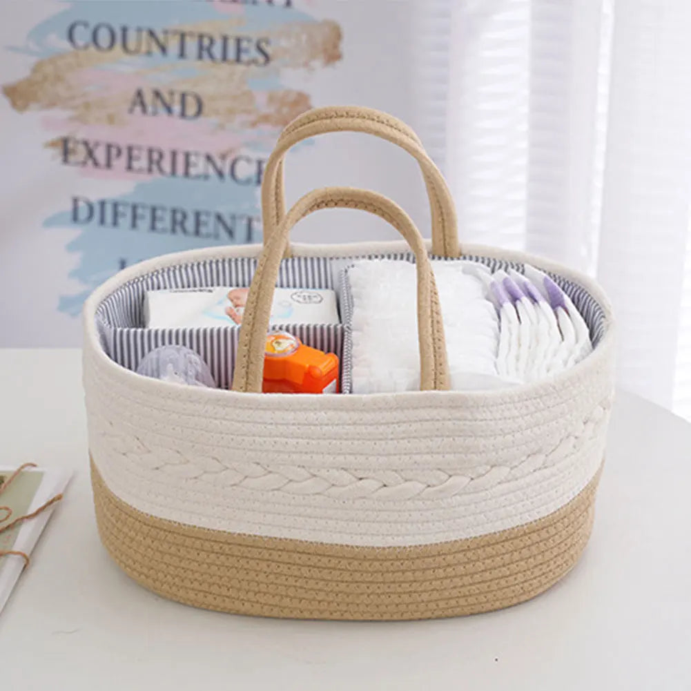 Baby Diaper Caddy Organizer Cotton Rope Changing Table Organizer with Divider Car & Changing Table Tote for Baby Diaper Storage