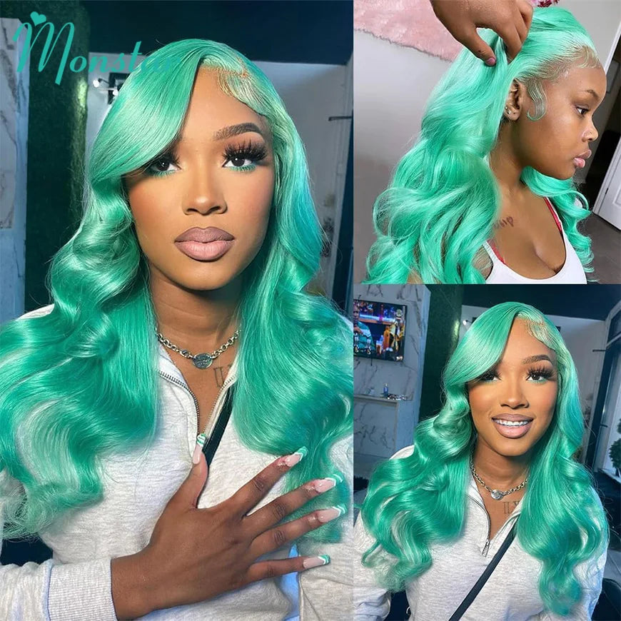 Mint Green Body Wave Human Hair Wigs Brazilian Raw Hair 613 Hd Lace Frontal Wig 13x6 Colored Lace Front Wig Human Hair 200% 250%