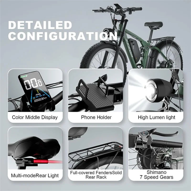 Zeegr S1 Electric Mountain Bike - Dual Motor, Full Suspension, 35MPH Speed, 80 Mile Range, Perfect for Off-Road Adventures