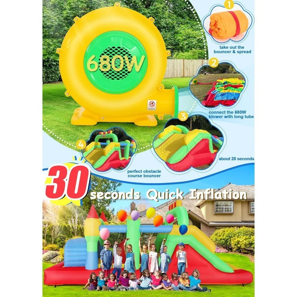 Free Delivery , Inflatable Bounce House Obstacle Course for Big Kids 3-6 8-12 with Large Slide, Racing Crawl Tunnels - Hot Sale.