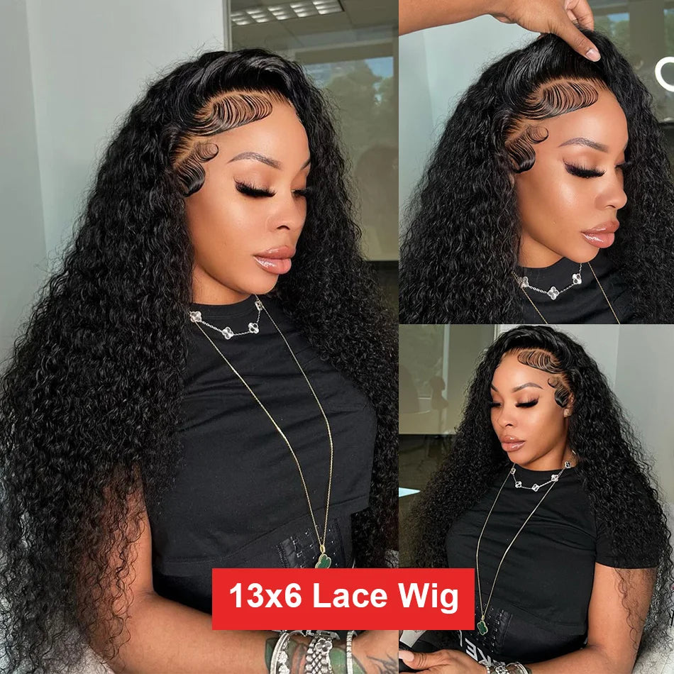 Kinky Curly Wigs Human Hair Wig 13x6 HD Lace Frontal Wig Brazilian Deep Water Wave HD Lace Front 100% Human Hair Wigs For Women