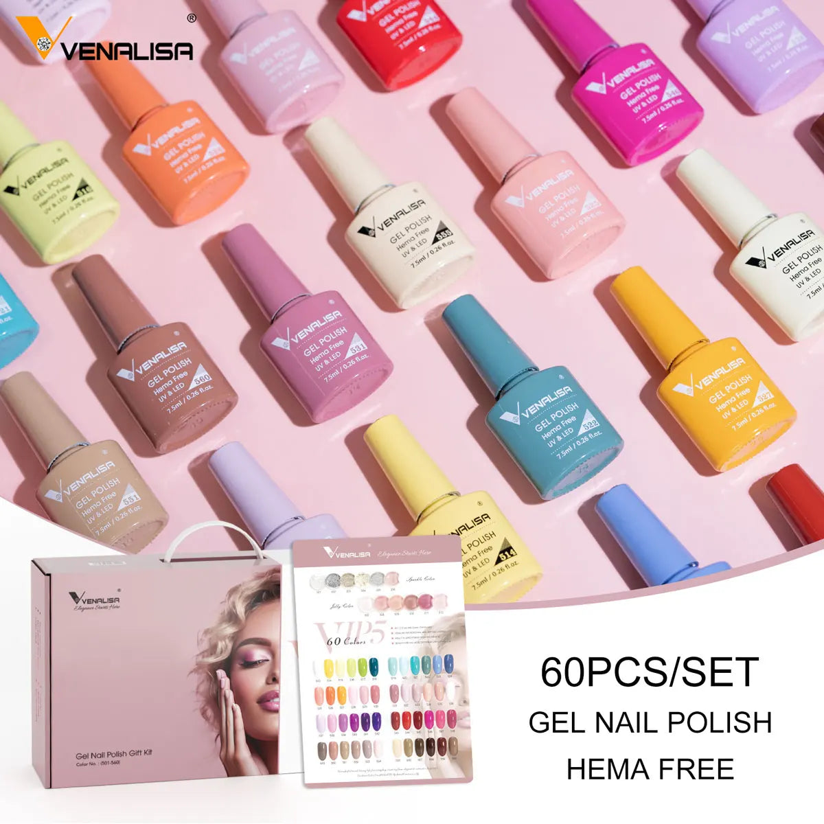 7.5ml VENALISA Gel Nail Polish Set VIP4 Hema Free NailManicure Soak off Base Nowipe Topcoat UV LED Nail Gel Varnish Kit