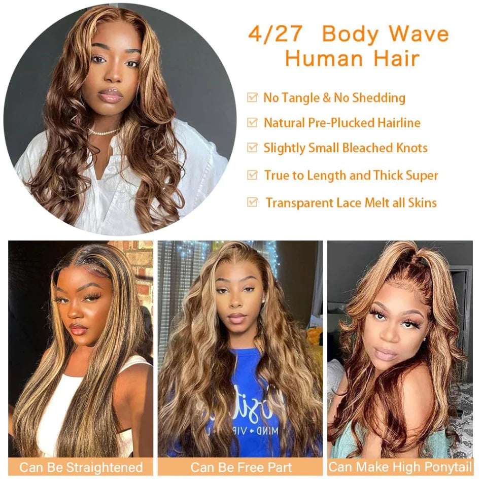 427 Highlight Body Wave Human Hair Wigs 13X6 Hd Lace Frontal Wig 230 Density Brazilian Colored 40 Inch Lace Front Wigs For Women