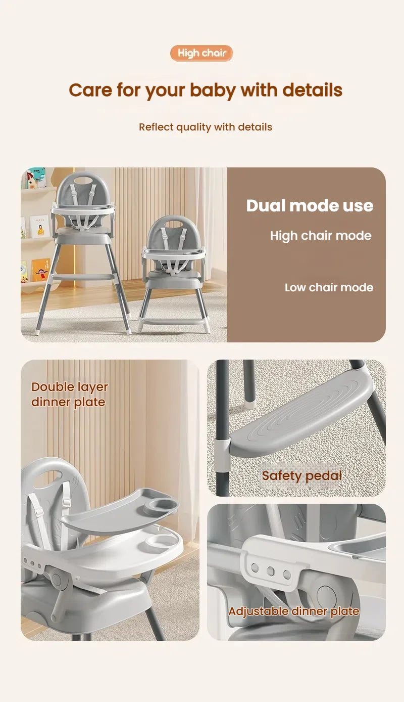 Baby High Chair High Chair Table Combo Baby Eating Chair for Babies Dining Chairs Adjustable Height Easy to Assemble High Chair