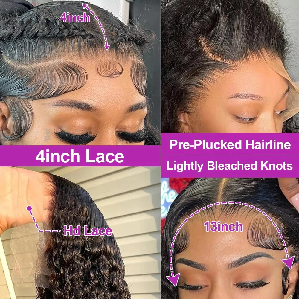 46 Inch Curly Wigs Deep Wave Human Hair 13x6 Lace Frontal Wigs 300% Density Glueless Wigs Human Hair 13x4 360 HD Lace Front Wigs