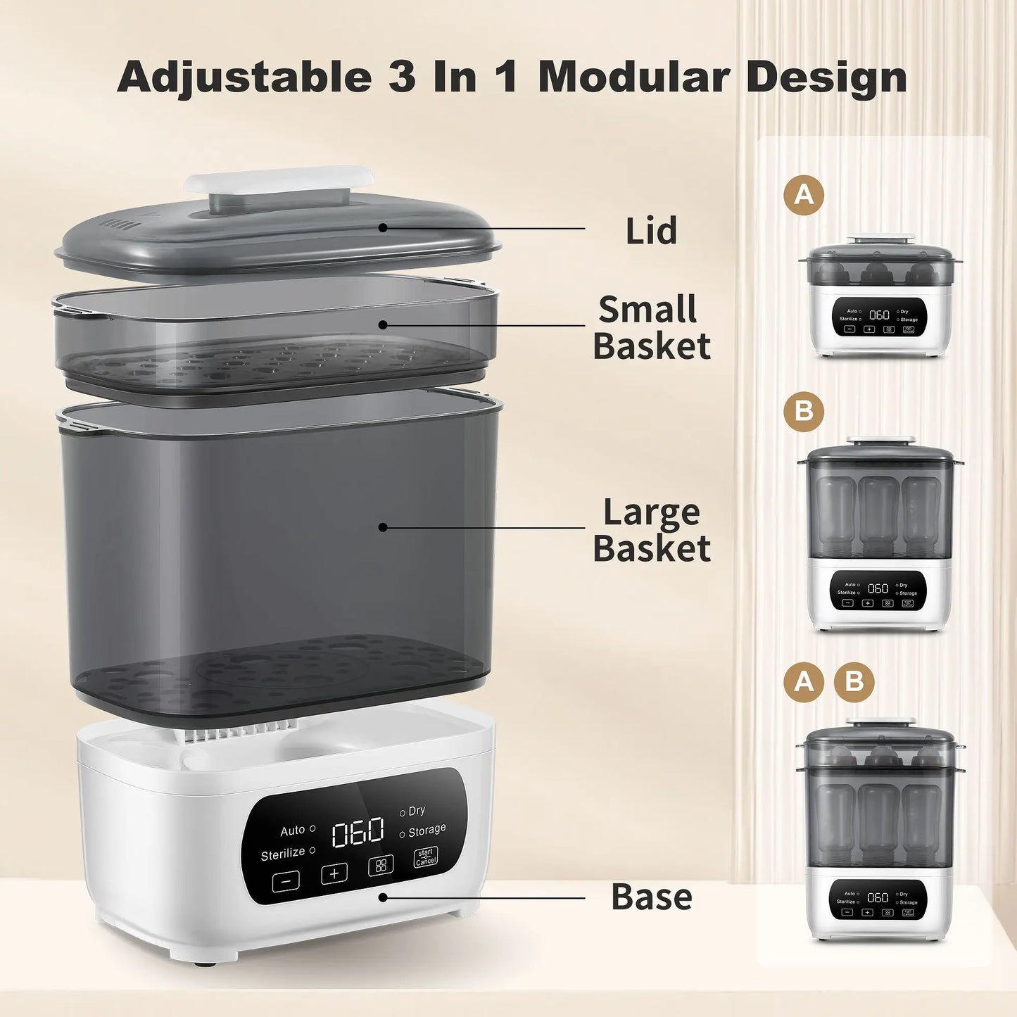 4-in-1 Baby Bottle Sterilizer & Dryer | Steam Sanitizer with LED Touch Control & Auto Shut-off - Universal for All Bottles
