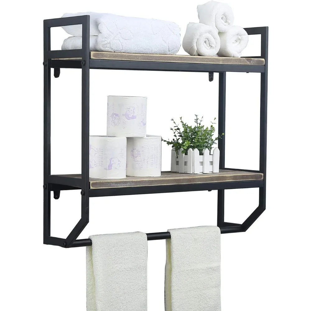 Towel Rack with Towel Bar,2-Tier 24" Bathroom Shelves Wall Mounted,Rustic Wall Shelf Over Toilet,Utility Storage Shelf Rack