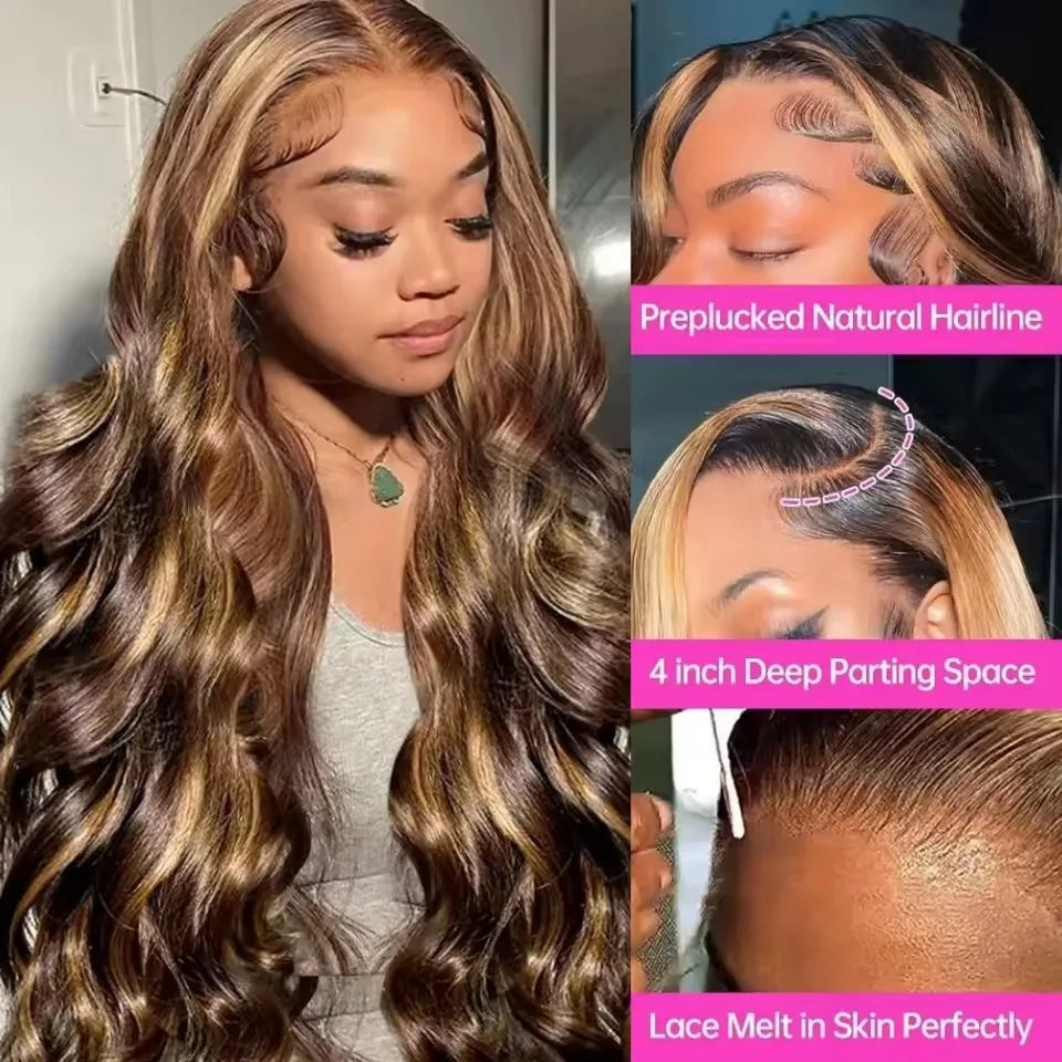 13x6 Glueless Highlight Hd Lace Frontal Wig Human Hair Ombre Colored Honey Blonde Human Hair Wigs Body Wave For Women 5x5 4x4