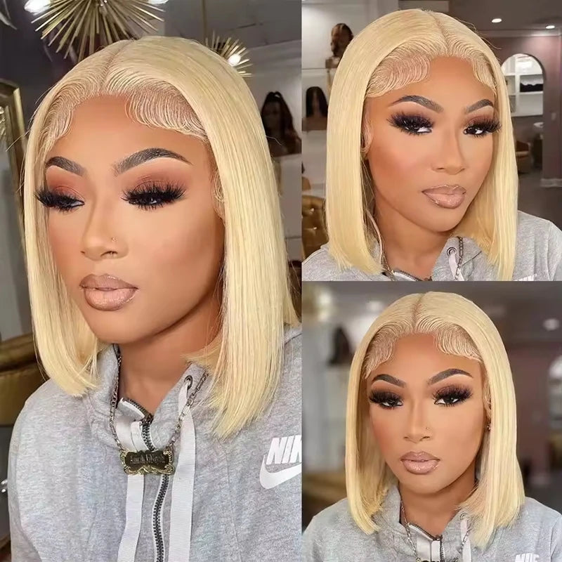 Blonde Bob Wig 613 Human Hair Wig Short 613 Bob Lace Frontal Wig 13x4 Straight Bob Human Hair Wigs #613 Colored Human Hair Wigs