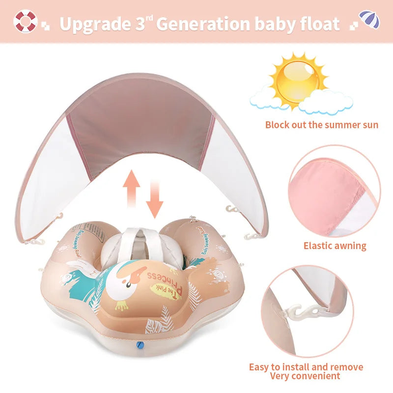 Baby Swimming Float With Canopy Inflatable Infant Ring Kids Pool Accessories Circle Bathing Summer Toys