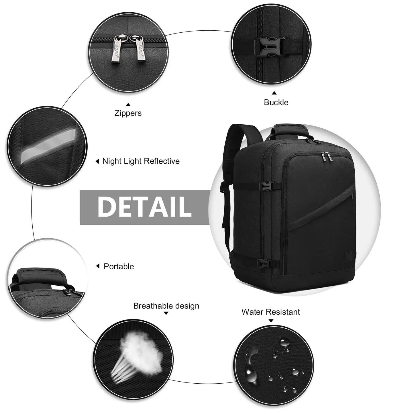 Kono Carry On Backpack Easyjet Cabin Bag 45x36x20cm Underseat Travel Hand Luggage Cabin Size for Airplanes 30L