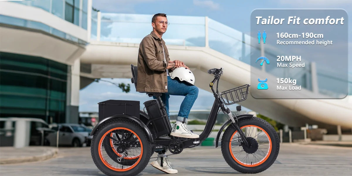 PEAK 1000W Foldable Electric Trike for Adults 50-Mile Range 48V 15AH Removable Battery&7-Speed Gearing 20"X4.4"Fat Tire Tricycle