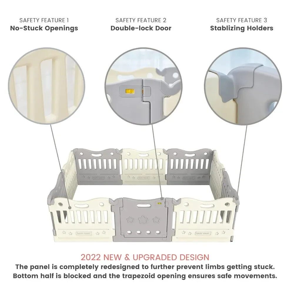 Sell like hot cakes Play Pen - Extra Large Baby Play Yard - Play Pen for Baby - Safe with Double Locking (Grey, Full Set)