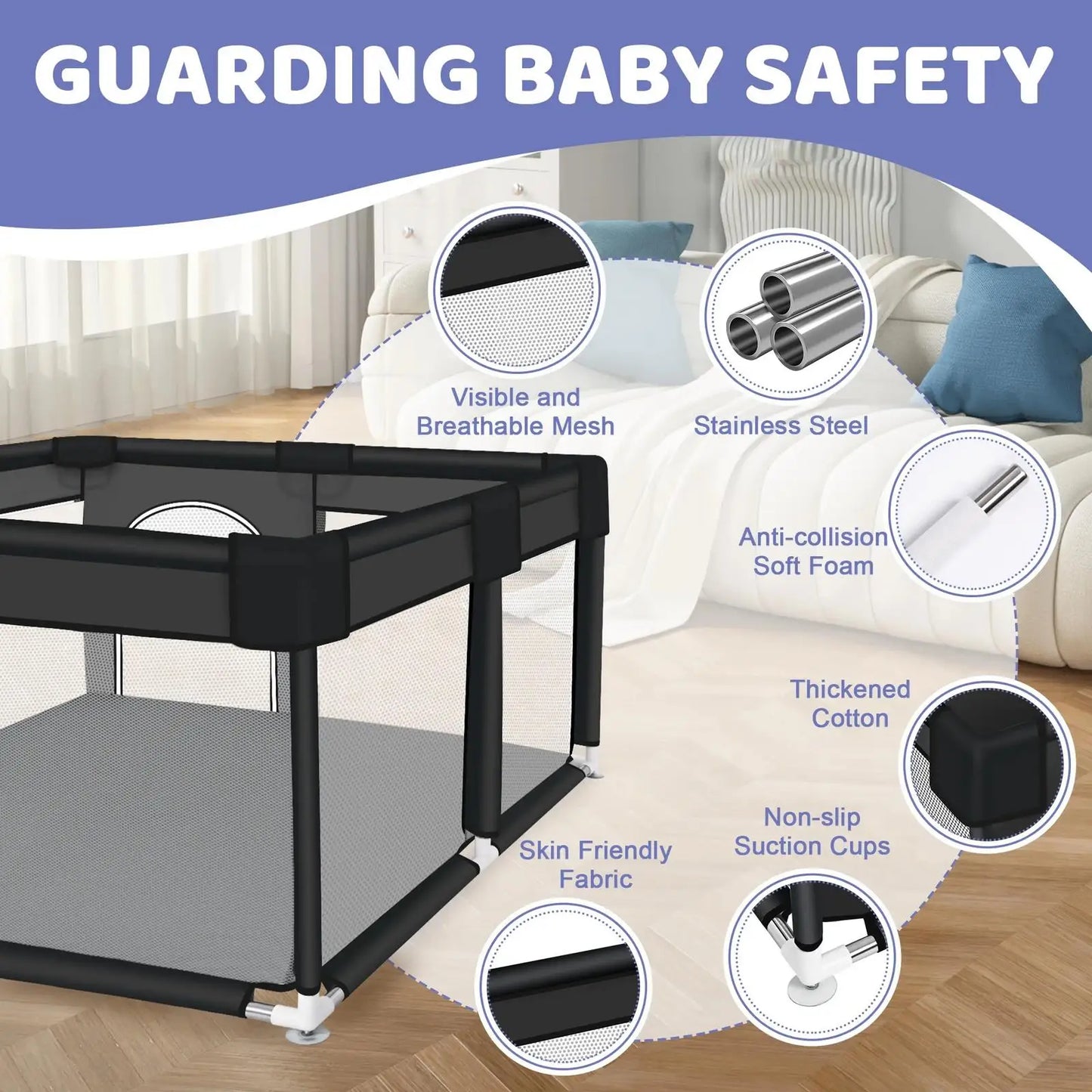 ANGDUO Square Baby Playpen Large 50*50 Inch Safet Baby Activity Fence Safety Baby Playard For Boy Girl Indoor Outdoors Usage