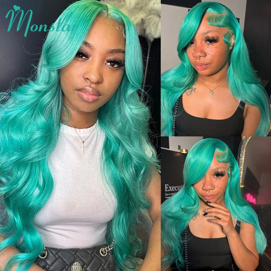 Mint Green Body Wave Human Hair Wigs Brazilian Raw Hair 613 Hd Lace Frontal Wig 13x6 Colored Lace Front Wig Human Hair 200% 250%