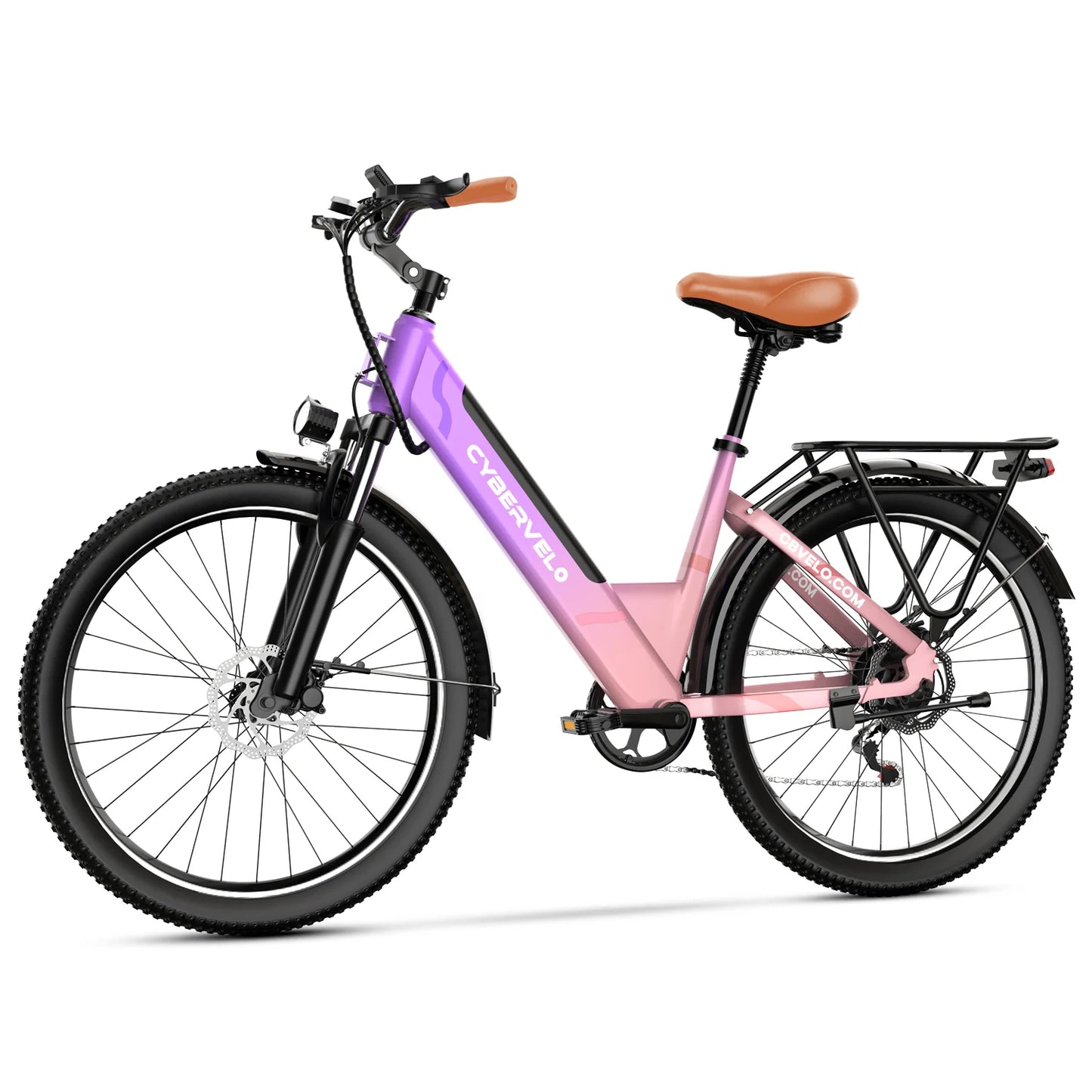 Cybervelo EK2 48V 1000W Peak Motor, Removable Battery 7-Speed Shift Urban Commute EBike, 26" City Ride Long Range Electric Bike