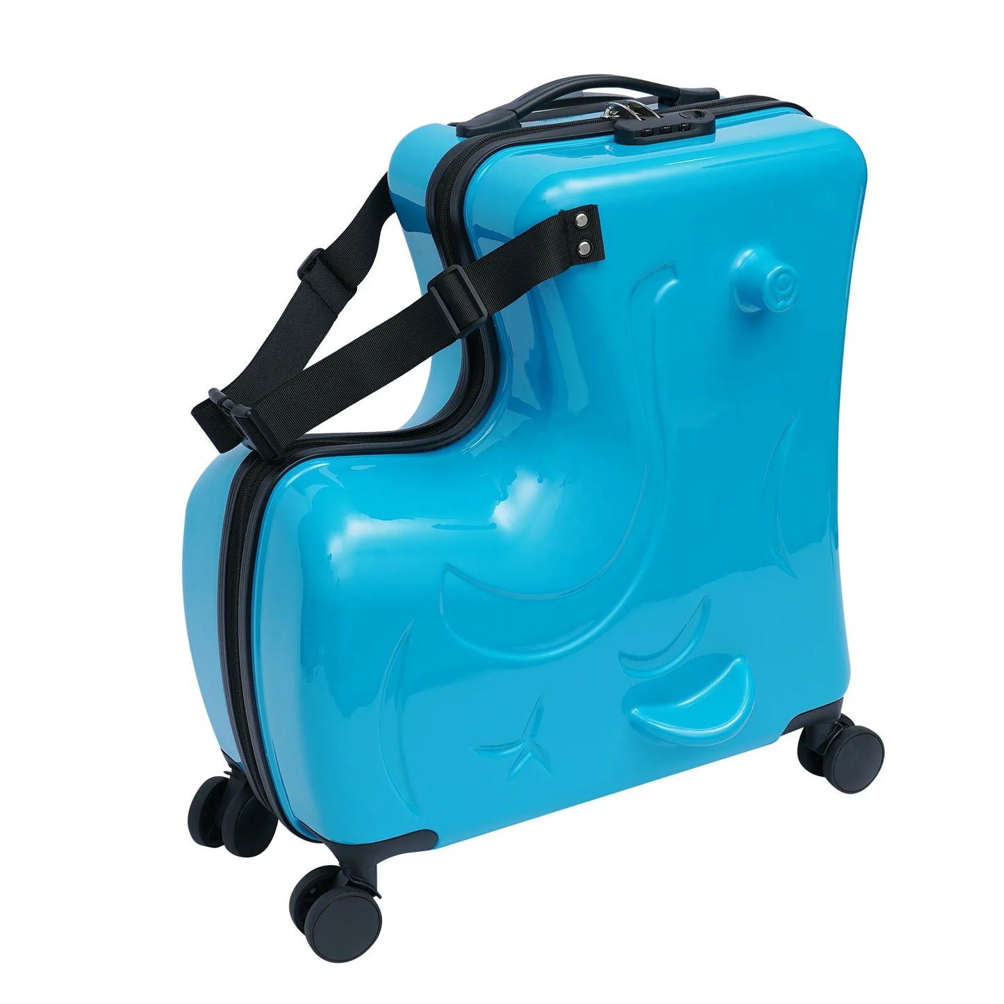 82-100cm Horse Shaped Blue Luggage Case Kids Ride-On Roll Suitcase Luggage Bags Wheeled Trolley Lugg 30kg Children Aged 3-6