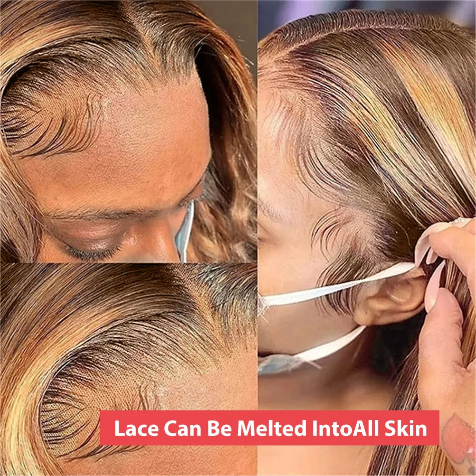 250 Density Highlight Ombre 100% Human Hair 13x6 HD Lace Frontal Wigs Body Wave 13x4 Lace Front Wig Water Loose Brown Brazilian
