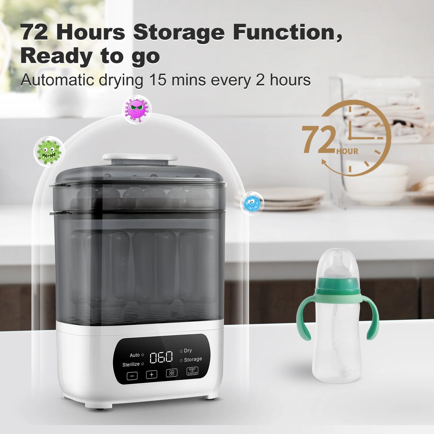 4-in-1 Baby Bottle Sterilizer & Dryer | Steam Sanitizer with LED Touch Control & Auto Shut-off - Universal for All Bottles