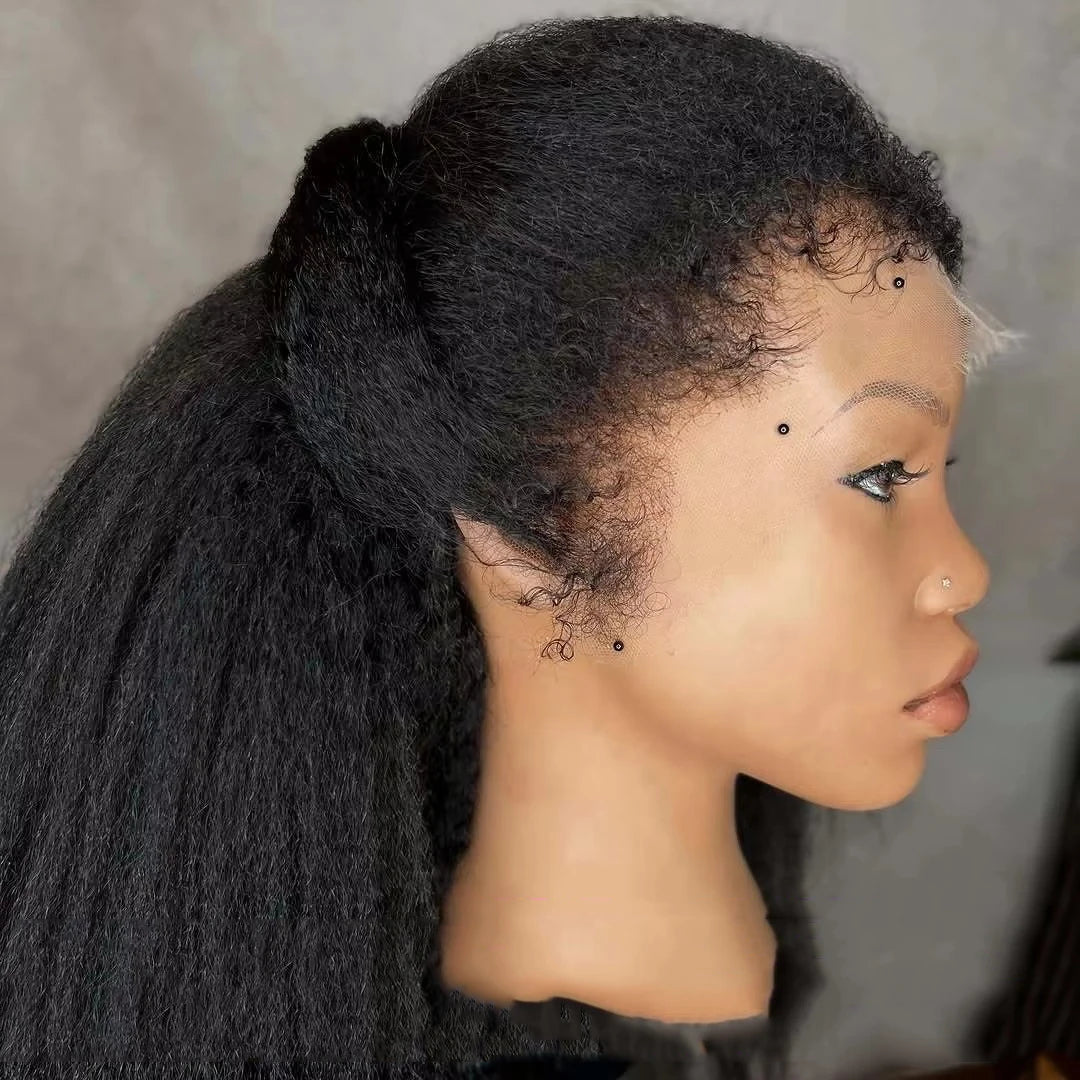 Yaki Kinky Straight 4C Edges 13x6 HD Lace Frontal Wig Human Hair 200 250 Density Lace Front Human Hair Wigs For Women Preplucked