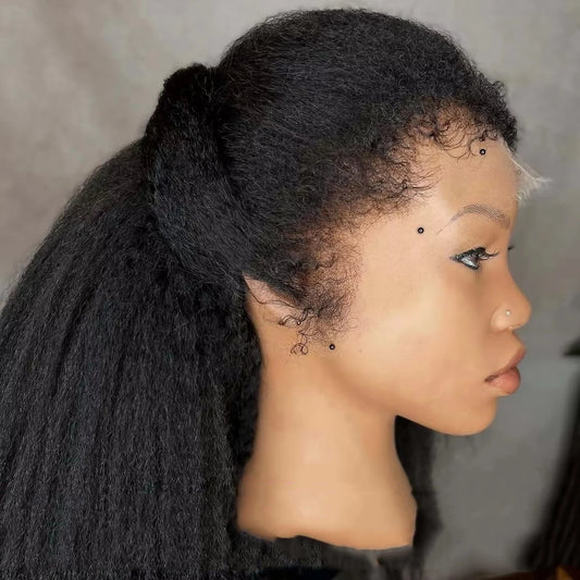 Yaki Kinky Straight 4C Edges 13x6 HD Lace Frontal Wig Human Hair 200 250 Density Lace Front Human Hair Wigs For Women Preplucked