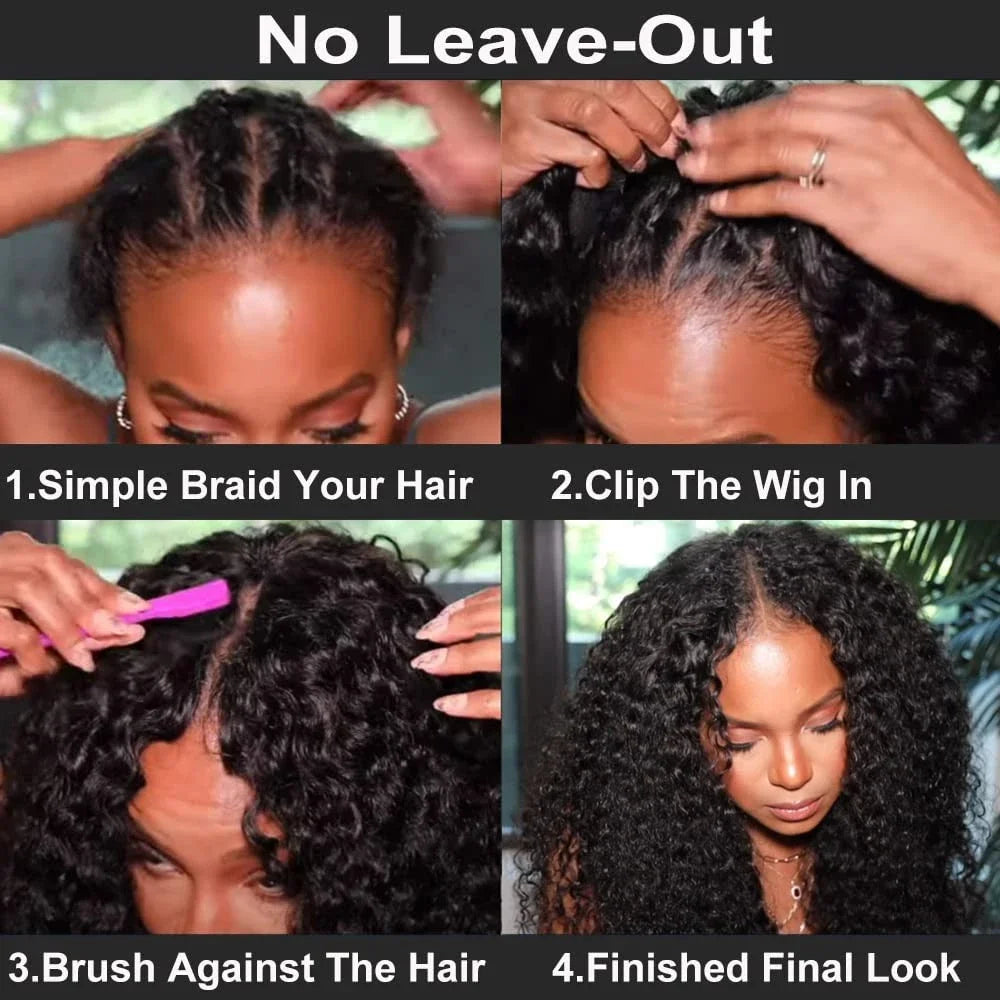 Silkwave V Part Wig Human Hair Knky Curly Glueless Wig For Black Women No Leave Out Easy Blend Clip In Half Deep Wave V Part Wig