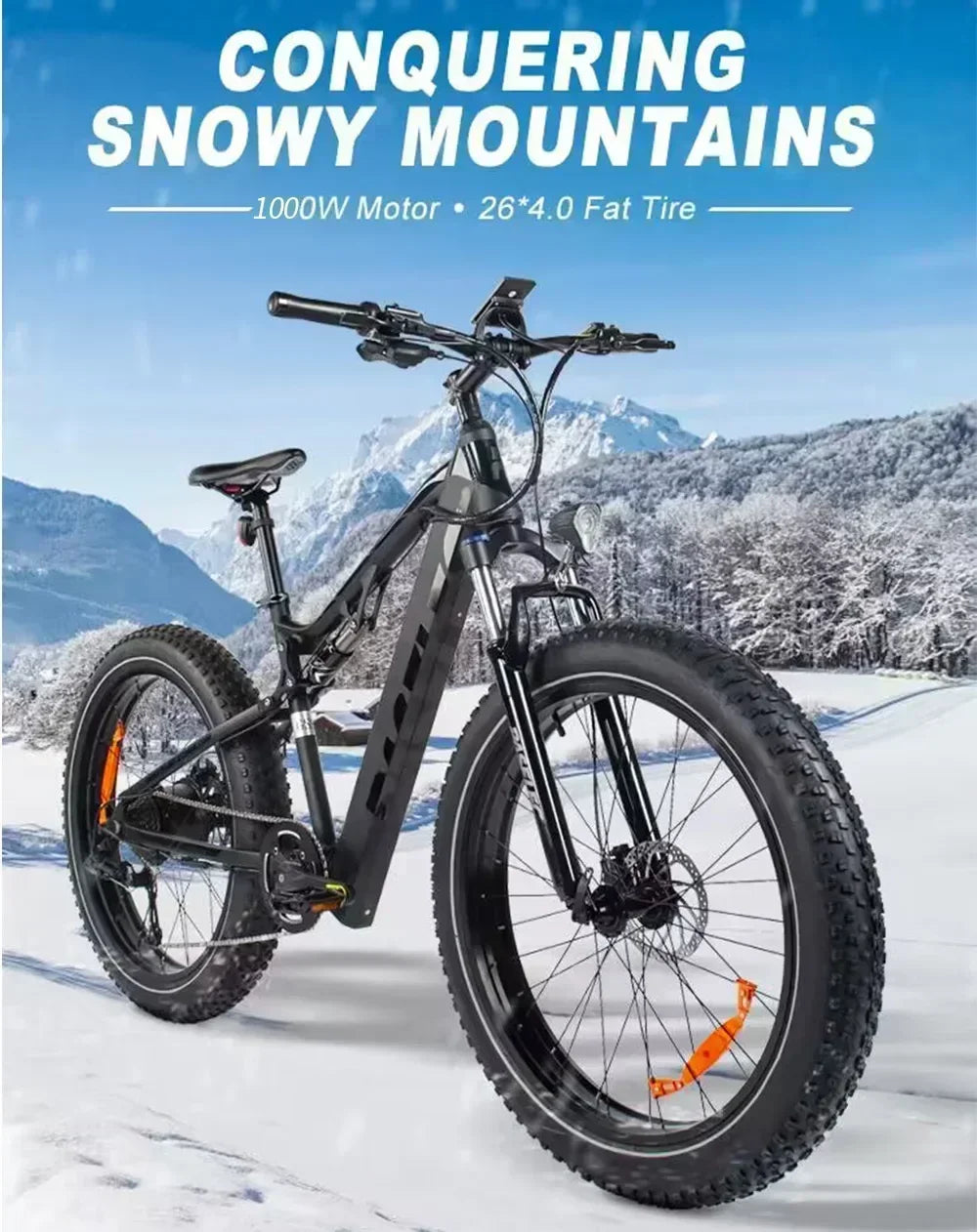 ebike GS9 Off-road Mountain Electric Bike 26-inch Fat Tire Bike 1000W 48V 17AH Hidden Battery Hydraulic Brake E-Bike