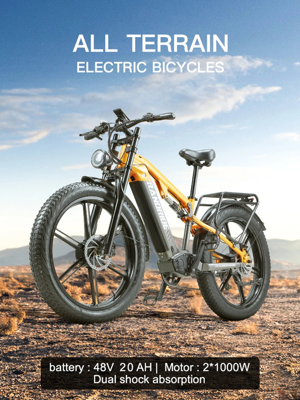 RANDRIDE YX80 2000W Dual Motor All-Terrain E-Bike 48V 20Ah Long Range Full Suspension Shimano 7-Speed Off-Road Electric Bike