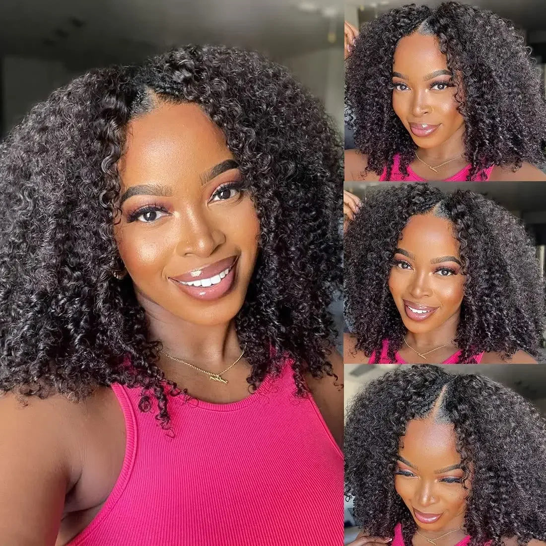 Silkwave V Part Wig Human Hair Knky Curly Glueless Wig For Black Women No Leave Out Easy Blend Clip In Half Deep Wave V Part Wig
