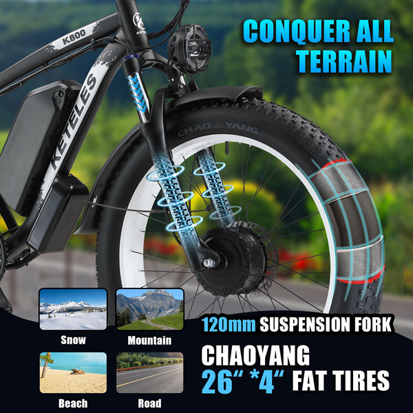 KETELES k800 dual motor electric bike 2000W adult electric mountain bike, 17.5AH/23AH battery, 21 speeds, hydraulic brakes, 26''